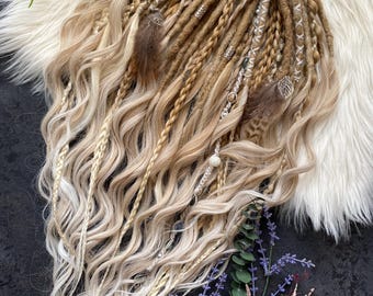 Boho Blonde Dread Extensions with Braids&Waves/ Festival Hair Accessories