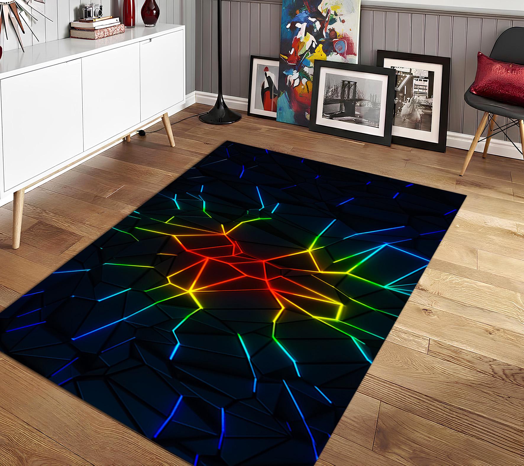 Polygon Area Rug, Abstract Themed Rug, Neon Accent Mat, Teenroom Rug ...