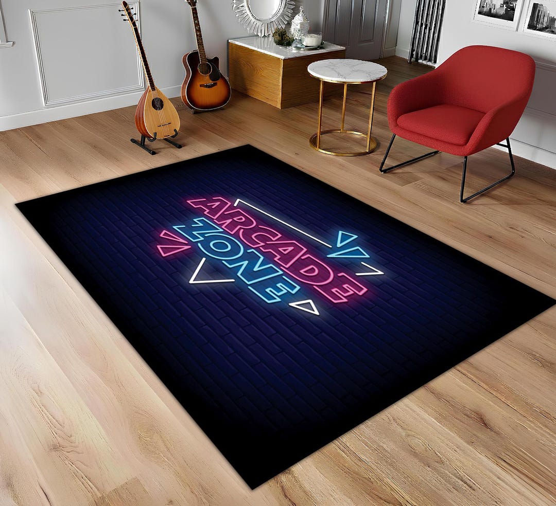 Cyber Rug Arcade Themed Rug, Gaming Area Rug, Neon Accent Mat, Kidsroom Rug ...