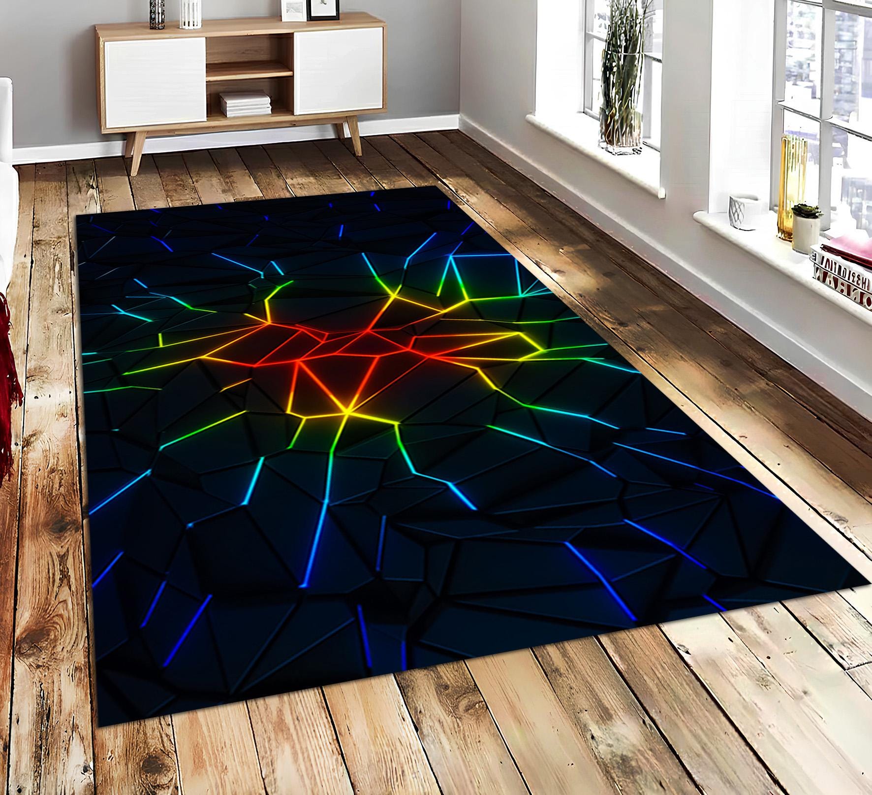 Polygon Area Rug, Abstract Themed Rug, Neon Accent Mat, Teenroom Rug ...