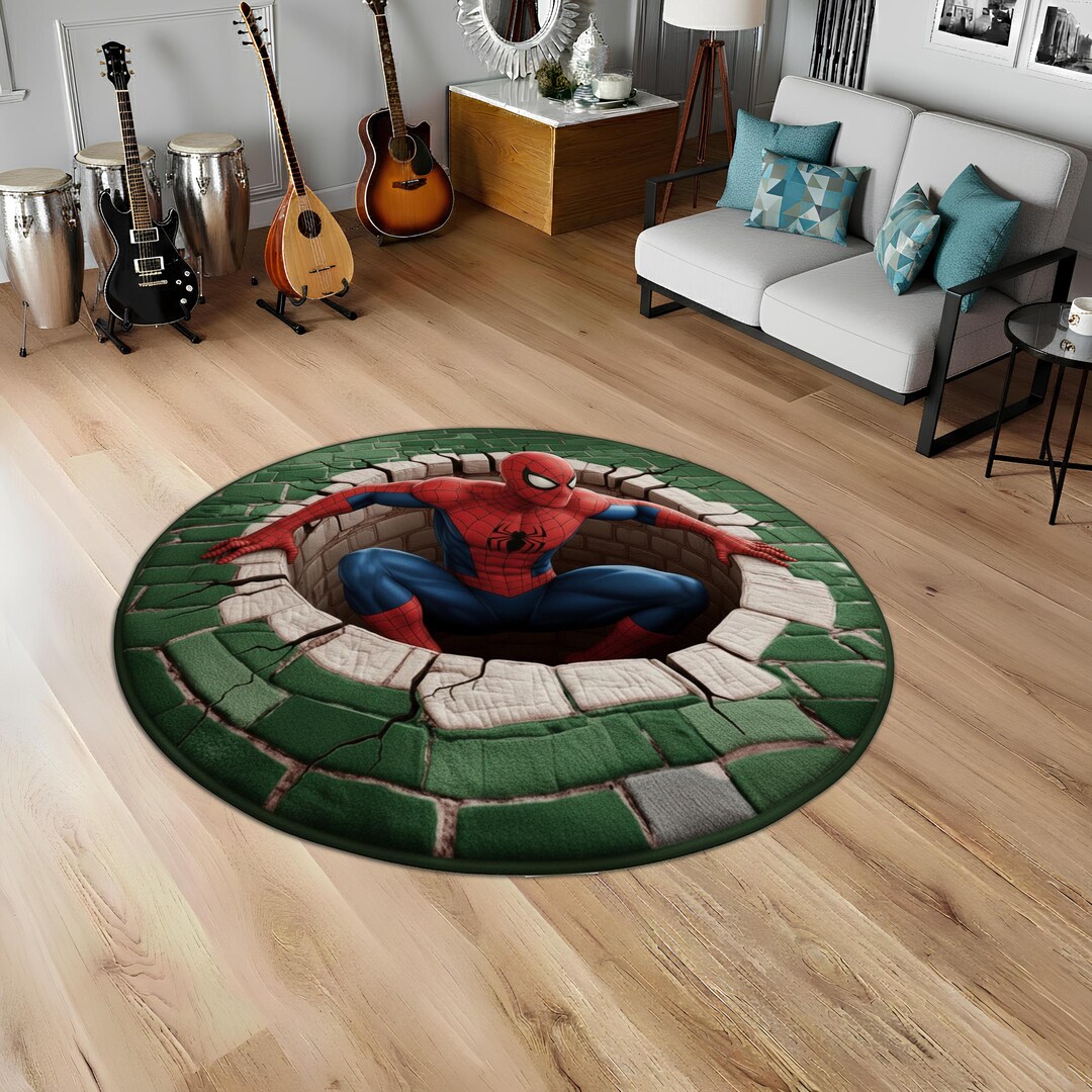 Action Figure Rug Superhero Themed Rug,character Floor Mat, Round Rug, 3D Illusion Carpet ...