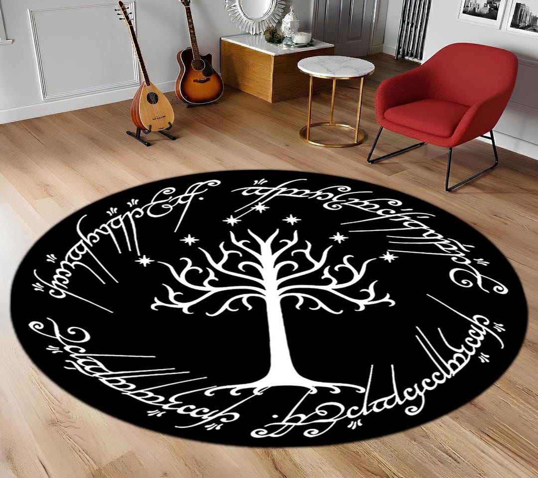 Lord the Rings Rug, Round Rug, Elvish Script Floor Mat, Fantasy Kingdom ...