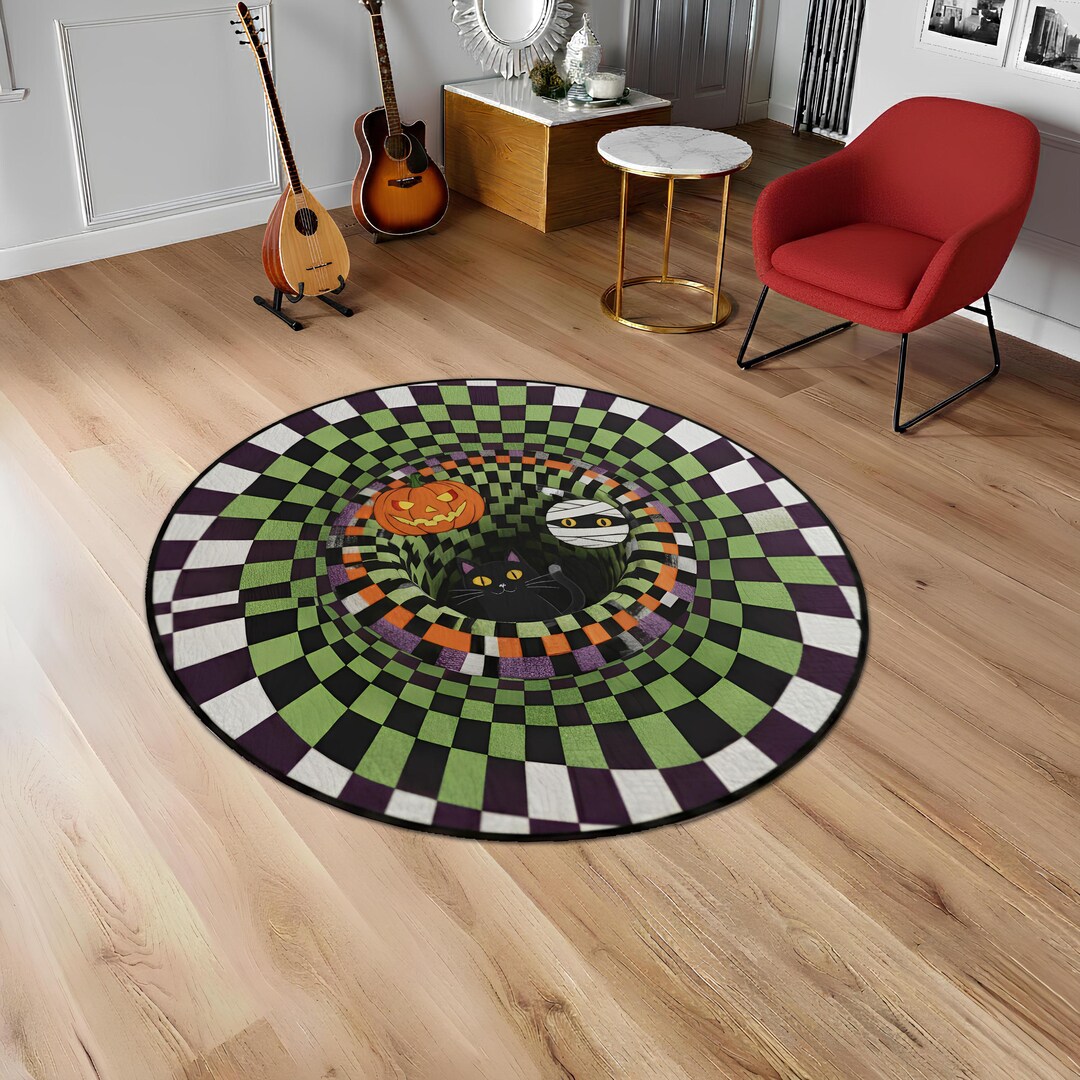 Halloween Area Rug, 3D Illusion Carpet, Round Rug, Spooky Vortex Mat ...