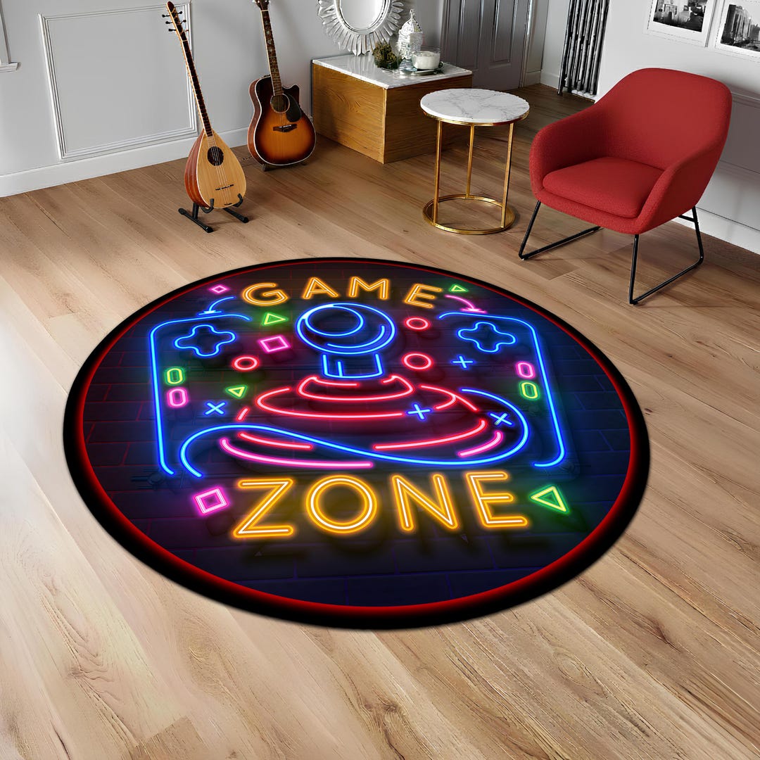 Teenroom Rug, Gamer Themed Area Rug, Neon Accent Mat, Game Zone Rug ...