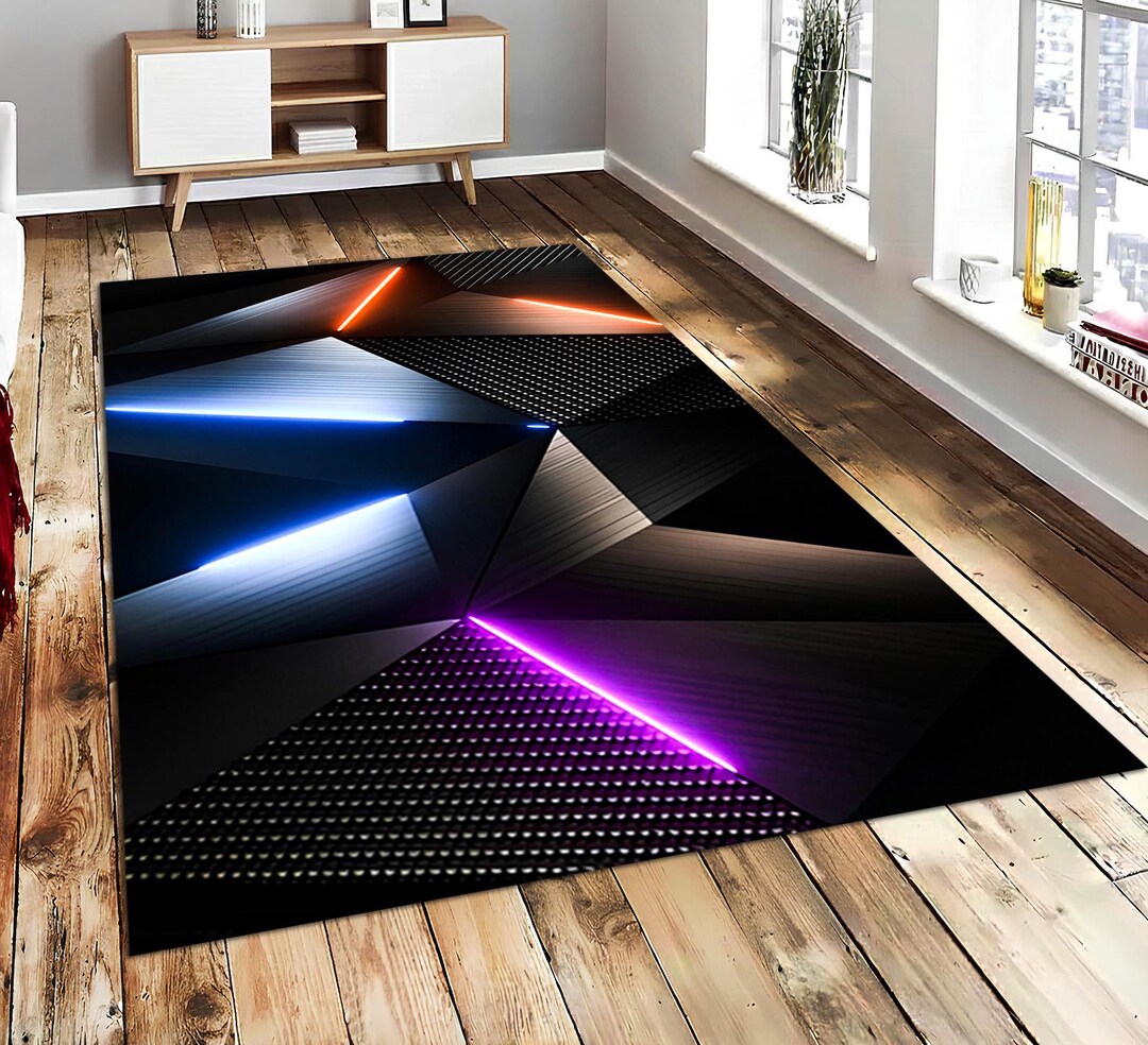 Technology Rug Neon Matrix Carpet,3d Geometric Floor Mat,cyberpunk Home Decor ...