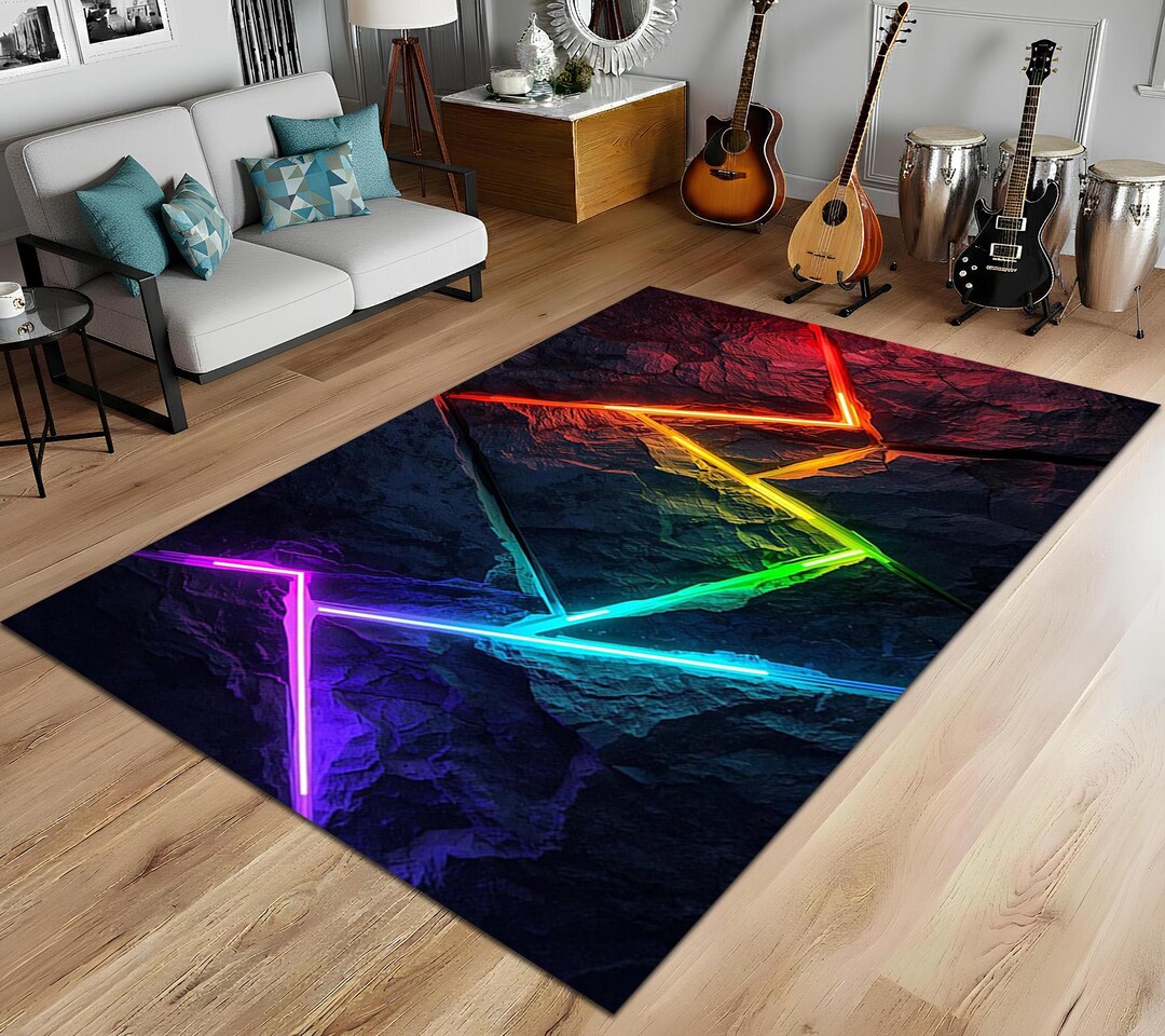Neon Geometric Rug, 3D Rock Texture, Gamer Room Carpet - Etsy