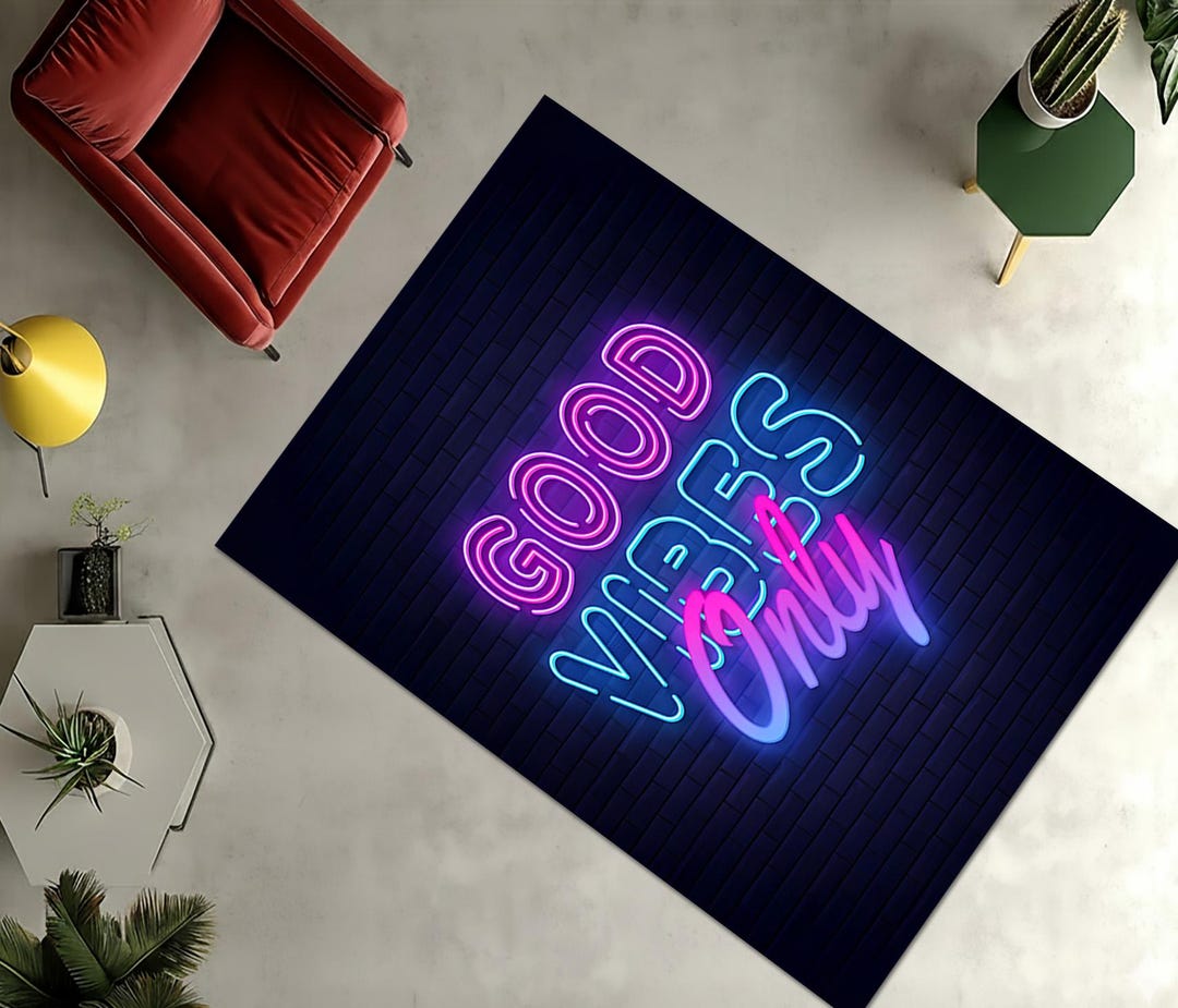 Mat Lettering Neon Themed Area Rug, Glow Style Carpet, Quote Floor Mat, Modern Area ...