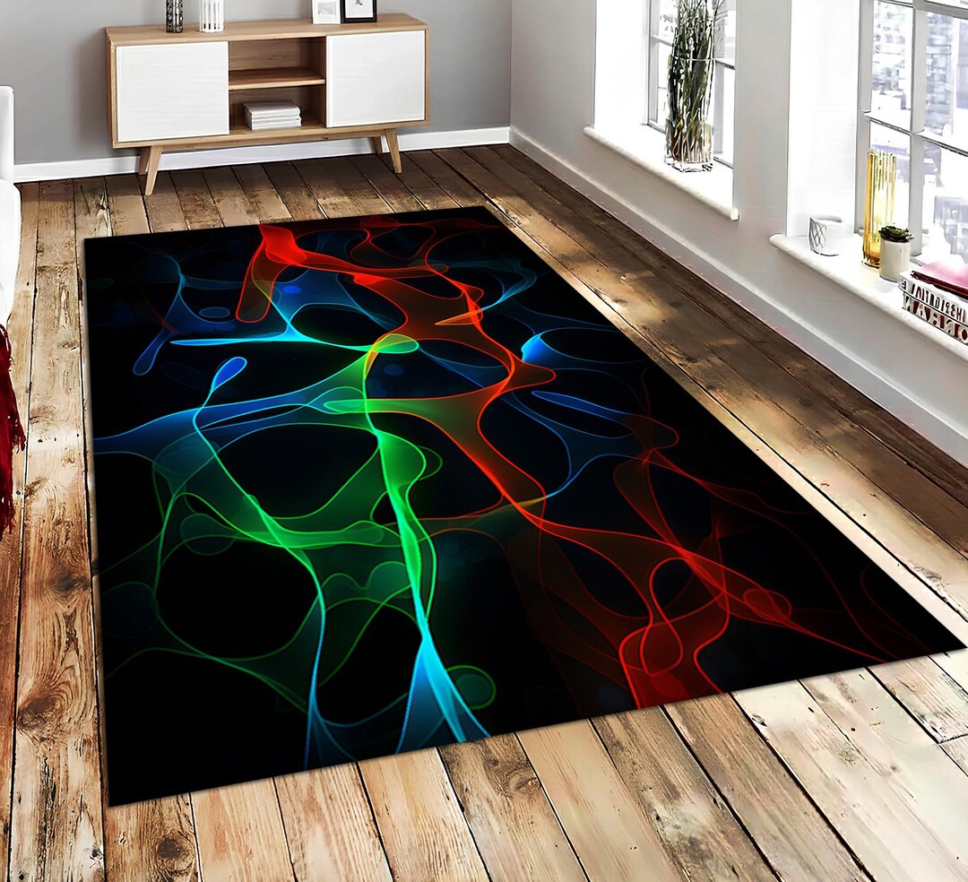 Neon Abstract Carpet, Fluid Light Floor Mat, Cyberpunk Home Decor ...