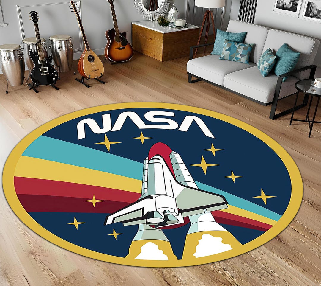 Space Round Rug Space Shuttle Rug, Round Rug, Kids Room Floor Mat, Teen Room Rug ...