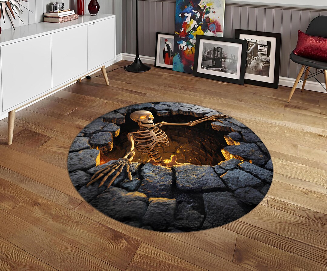 Horror Themed Area Rug,skeleton Floor Decor,round Rug,3d Illusion ...