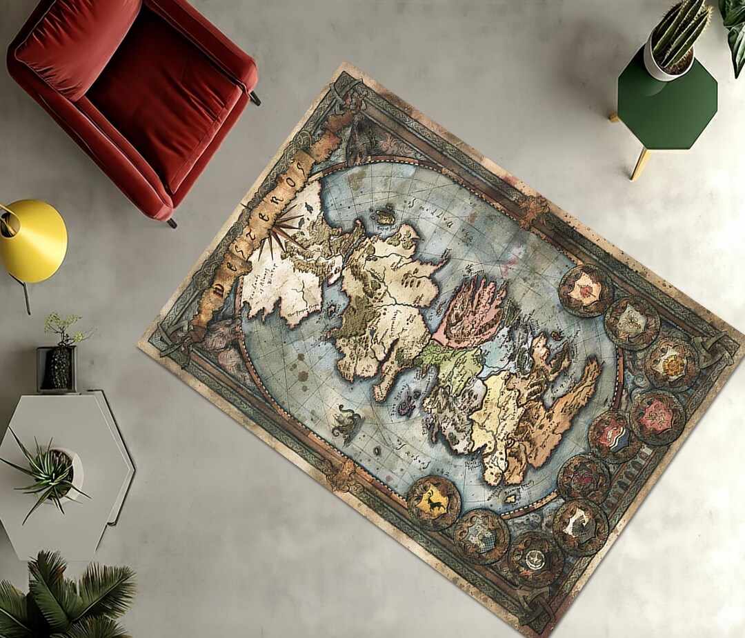 Epic Handmade Rug Fantasy World Map Themed Rug, Continent Area Rug, Medieval Style Carpet ...