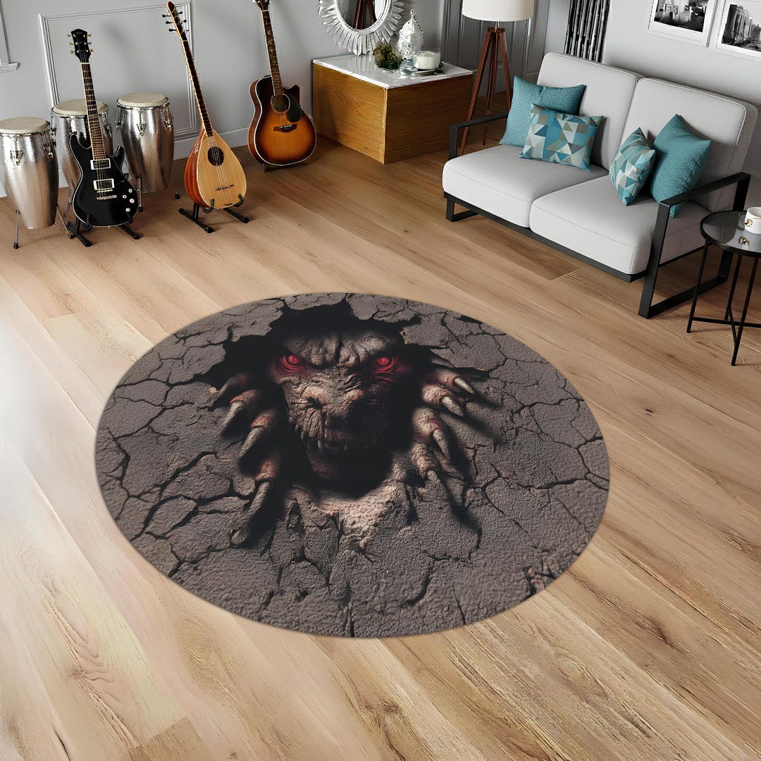 Monster Skin Rug Horror Themed Rug,3d Monster Mat,round Rug,illusion Floor Decor,scary ...