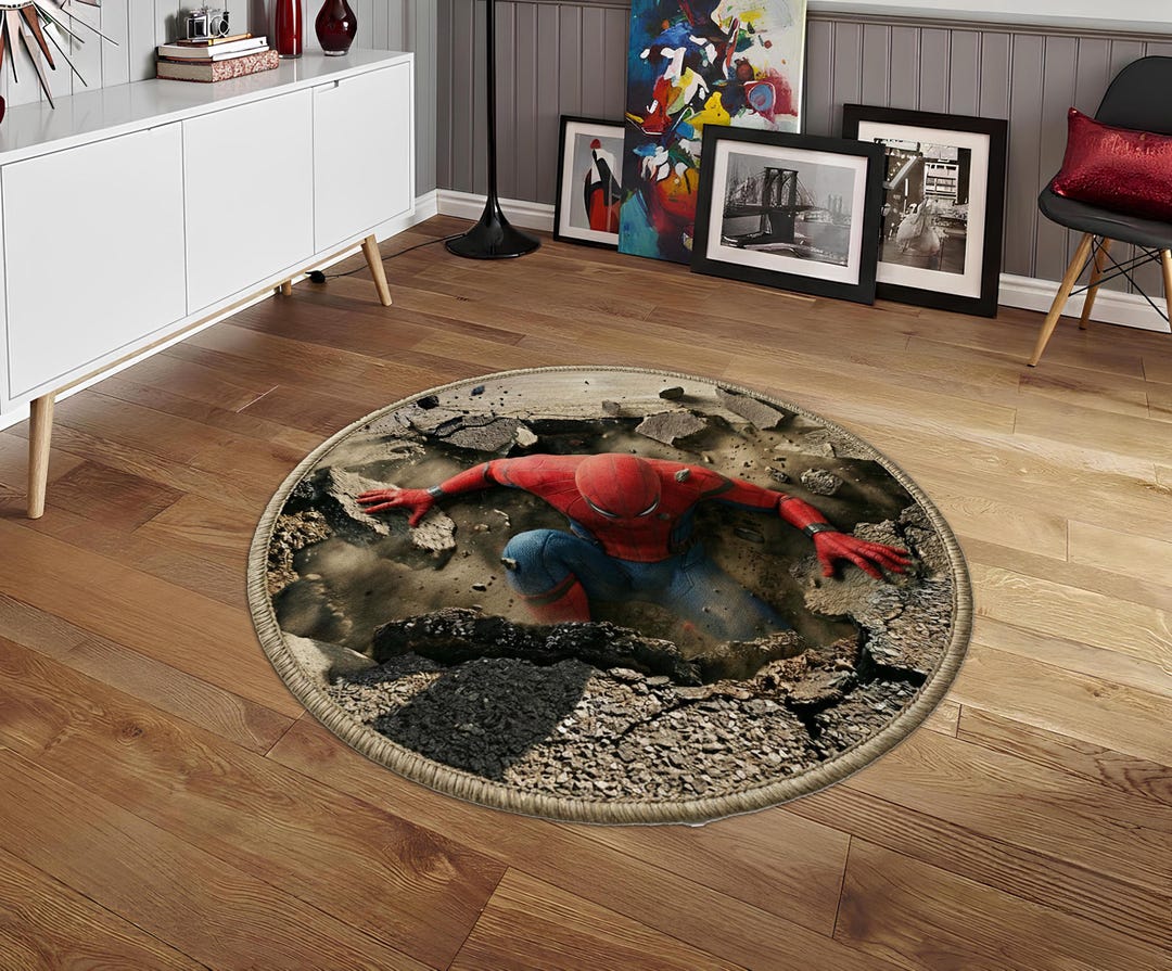 Superhero Area Rug,animation Floor Mat,round Rug,3d Illusion Carpet ...