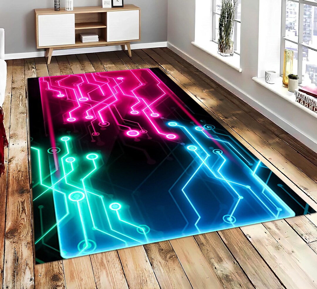 Technology Rug Cyber Themed Area Rug,neon Style Carpet,tech Floor Mat, Gaming Area Rug ...
