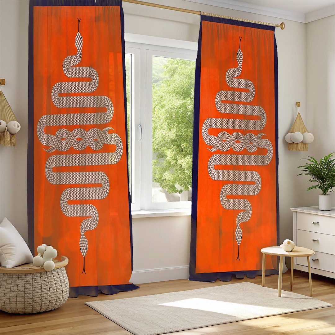 Snake Window Display Orange Snake Window Curtain, Teen Room Animal Drapes - Etsy