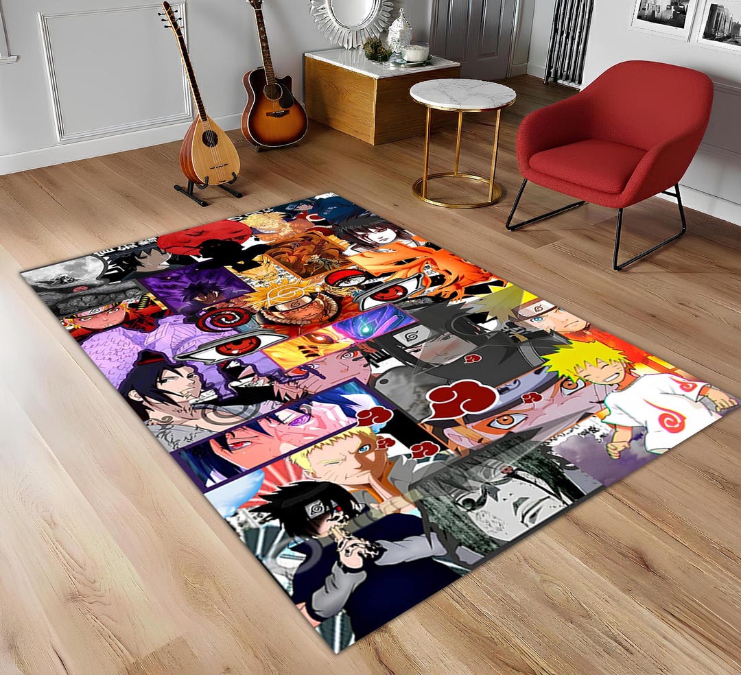 Japanese Anime Collage Area Rug, Ninja Warrior Manga Style Carpet ...