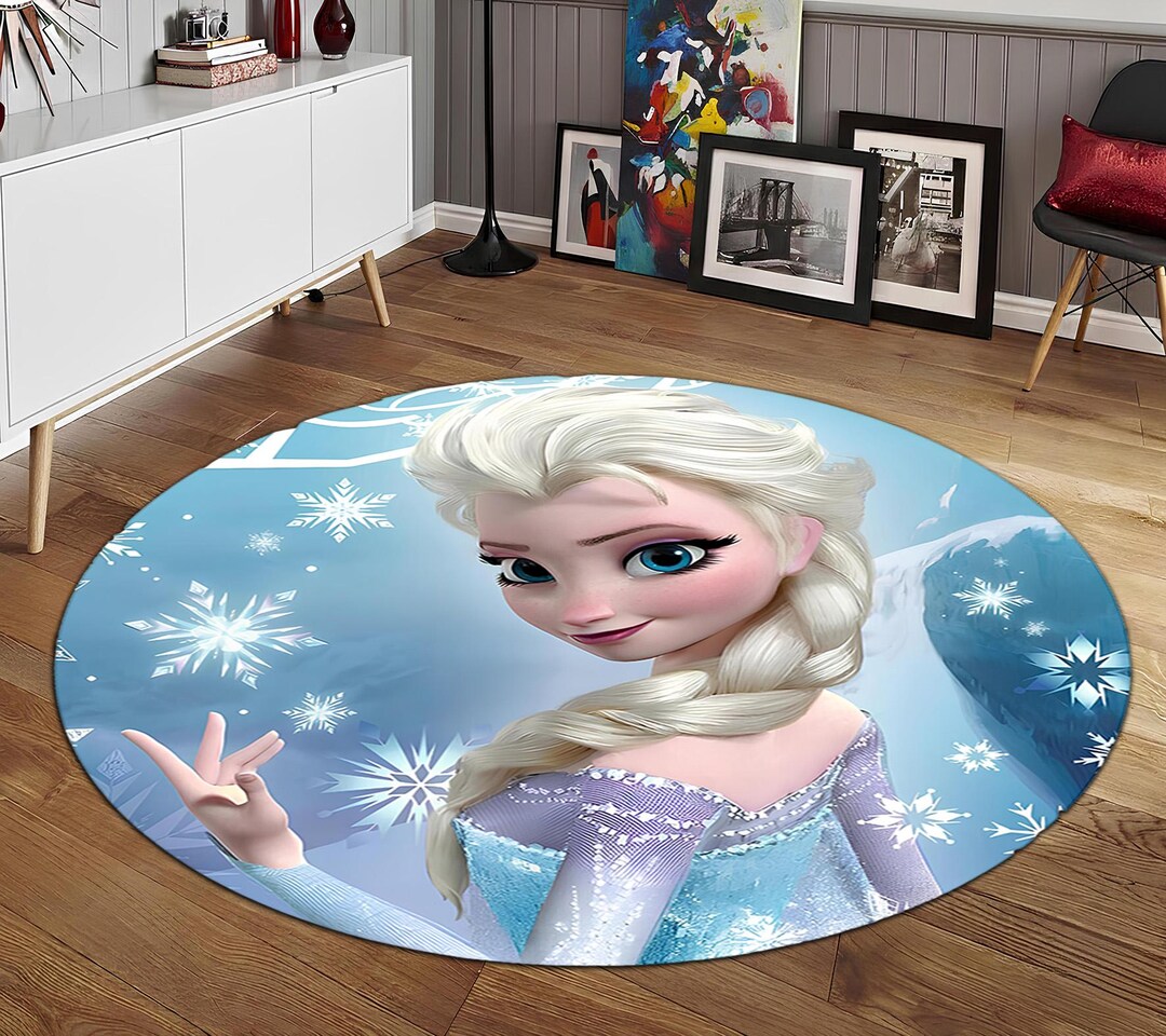 Elsa Round Rug Elsa Rug, Ice Queen Round Rug, Snowflake Nursery, Kids Bedroom Carpet ...