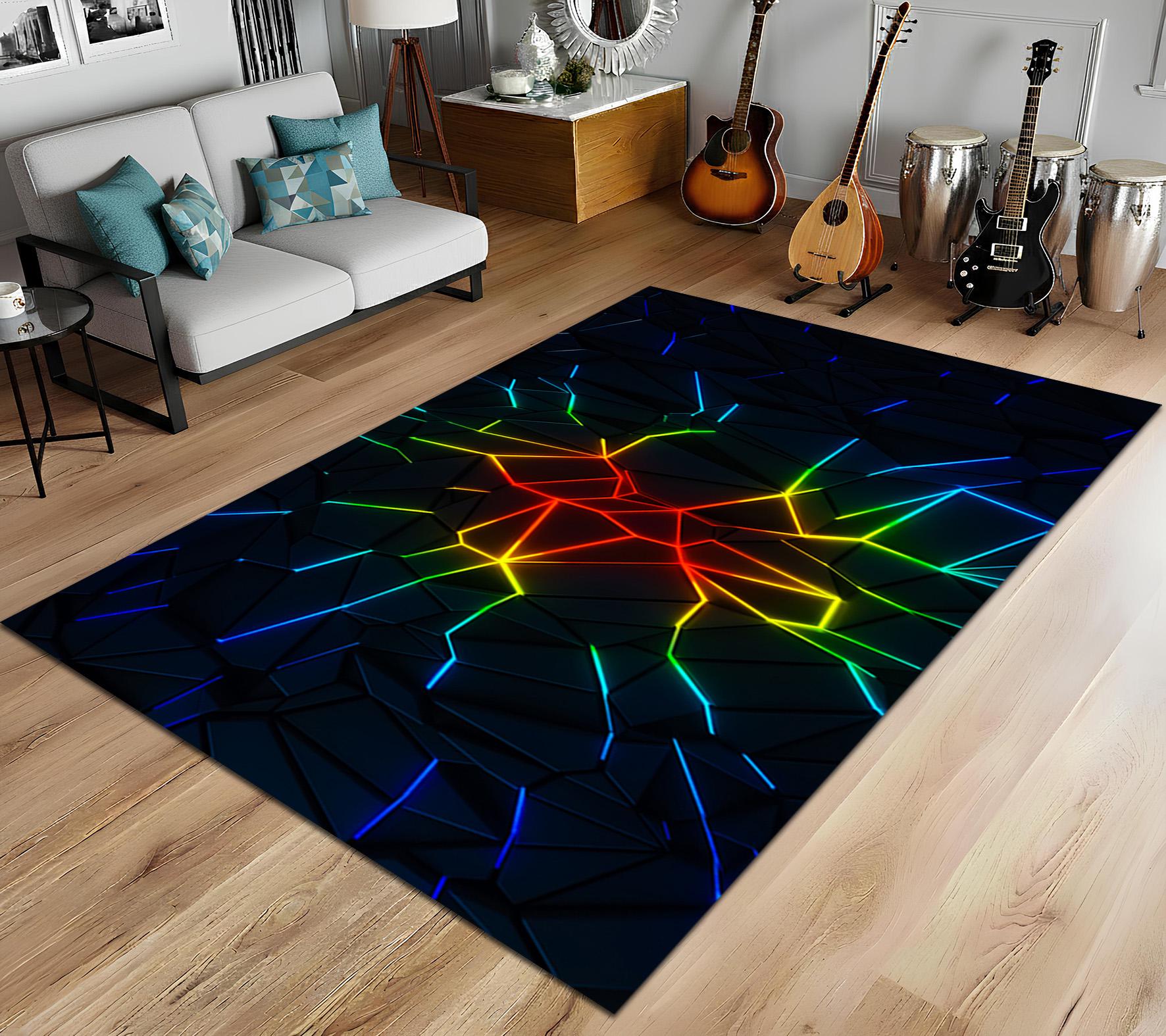 Polygon Area Rug, Abstract Themed Rug, Neon Accent Mat, Teenroom Rug ...