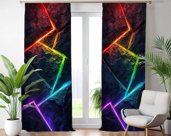 Geometrisch neonlichtgordijn, abstracte rotstextuur, tiener-/speelkamer