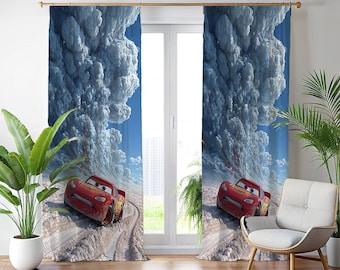 Zasłona z motywem czerwonego samochodu wyścigowego, zasłona okienna Speed Champion, dekoracja sali kinowej, zasłona do pokoju dziecięcego, zasłona do salonu, zasłona animacyjna, zasłona do pokoju młodzieżowego