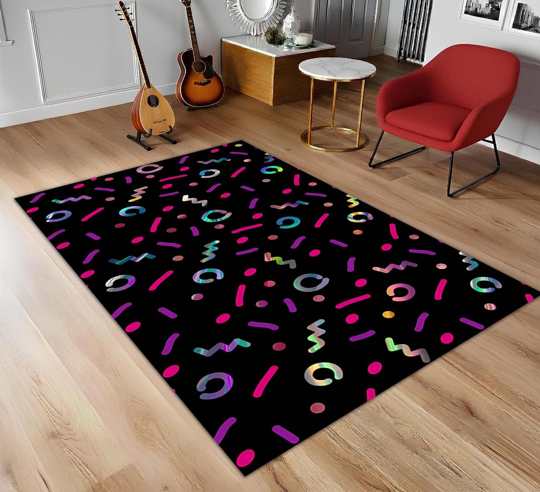 90s Arcade Rug, Retro Geometric Neon Carpet - Etsy