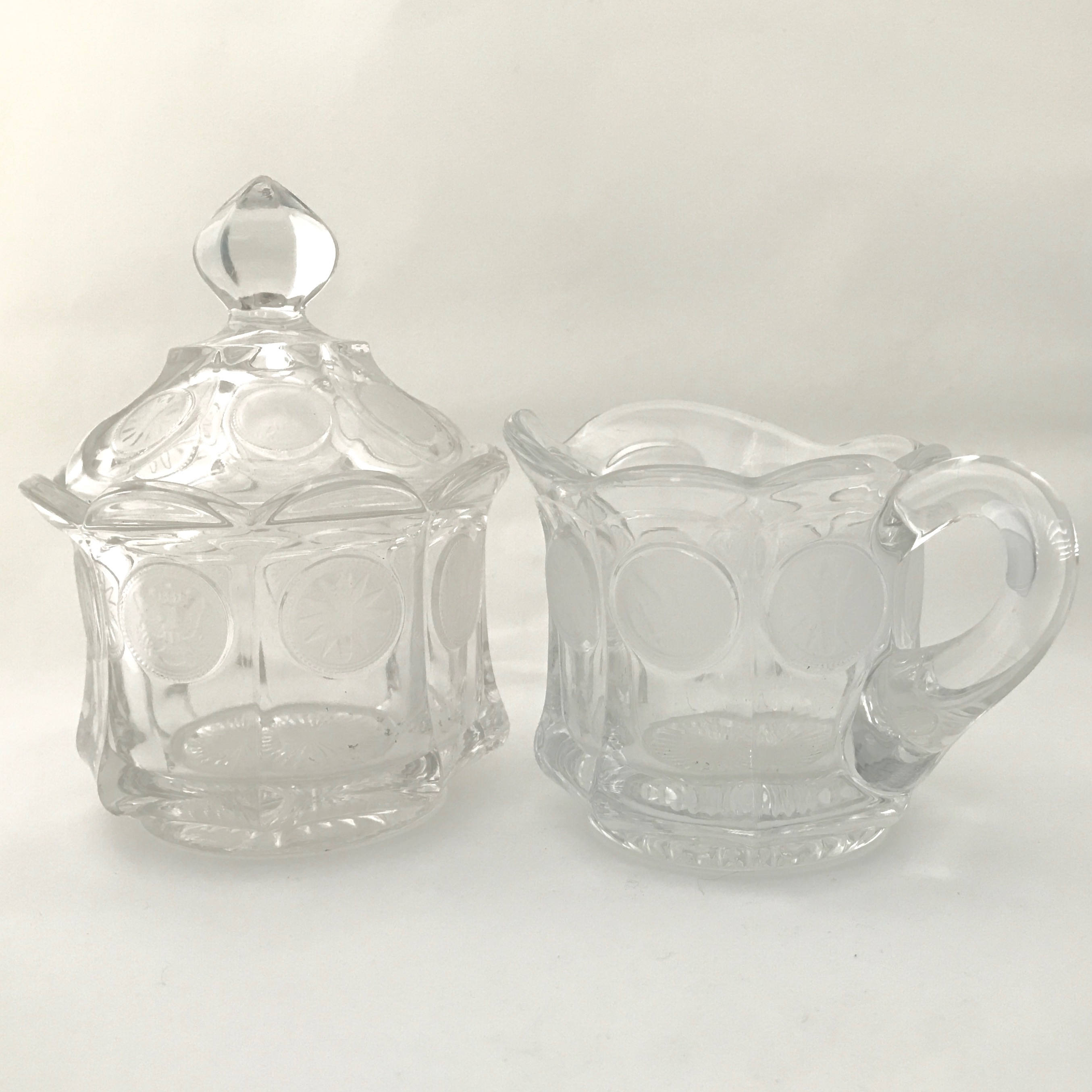 Clear Glass Vintage Creamer and Sugar Bowl with lid by Etsy