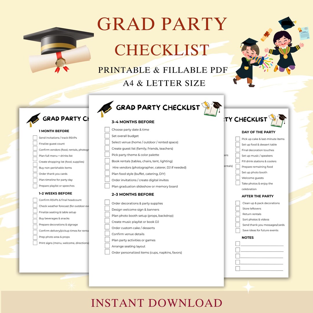 Graduation Party Checklist Printable, Grad Party Planner PDF ...
