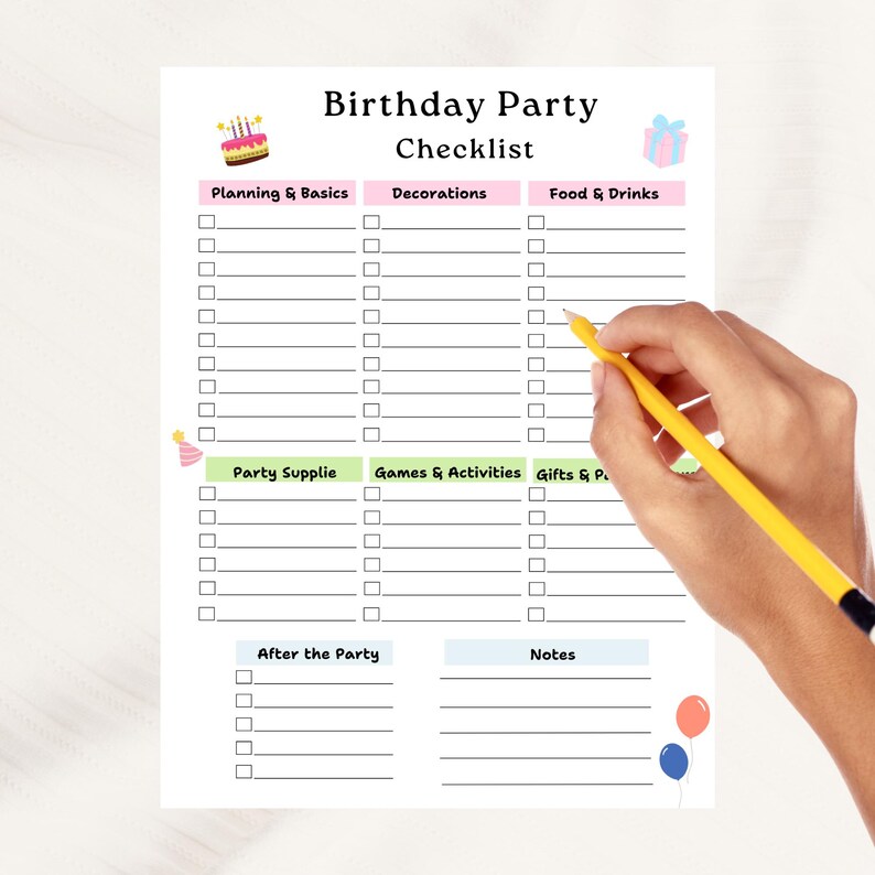Birthday Party Checklist Printable Kids Birthday Party Planner