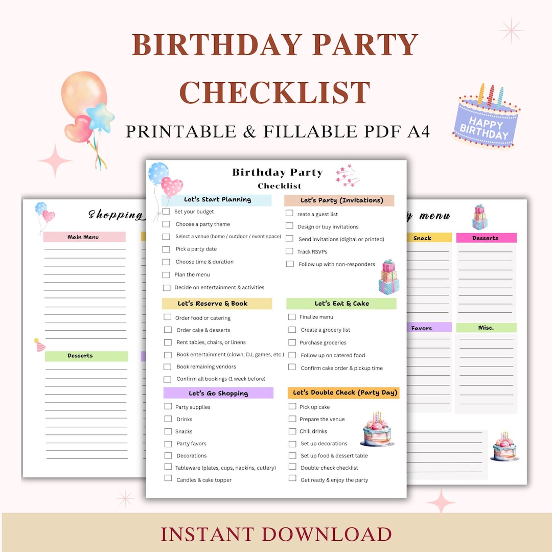 Birthday Party Checklist Printable | Kids Birthday Party Planner ...