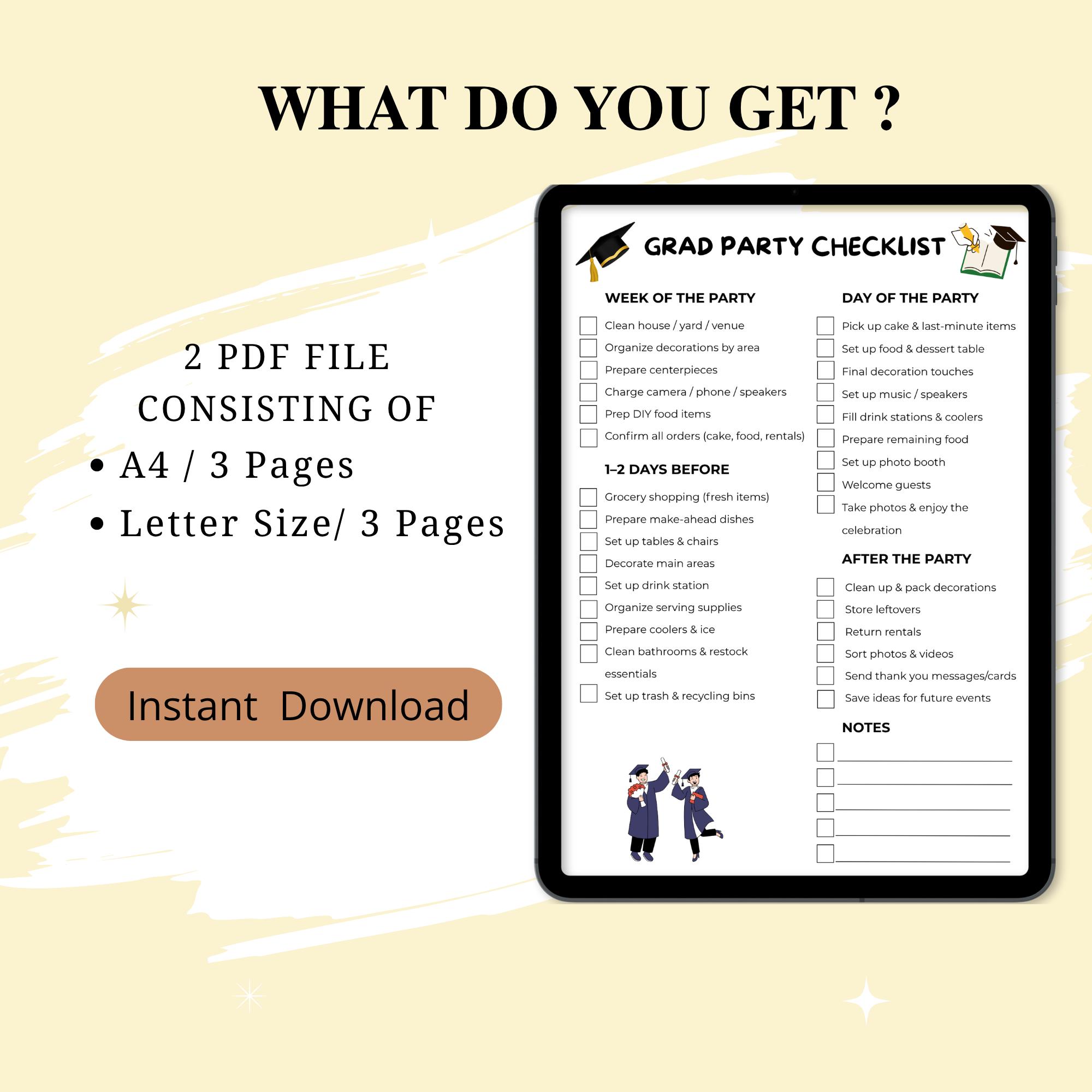 Grad Photo Session Checklist Graduation Party Checklist Printable, Grad Party Planner PDF ...