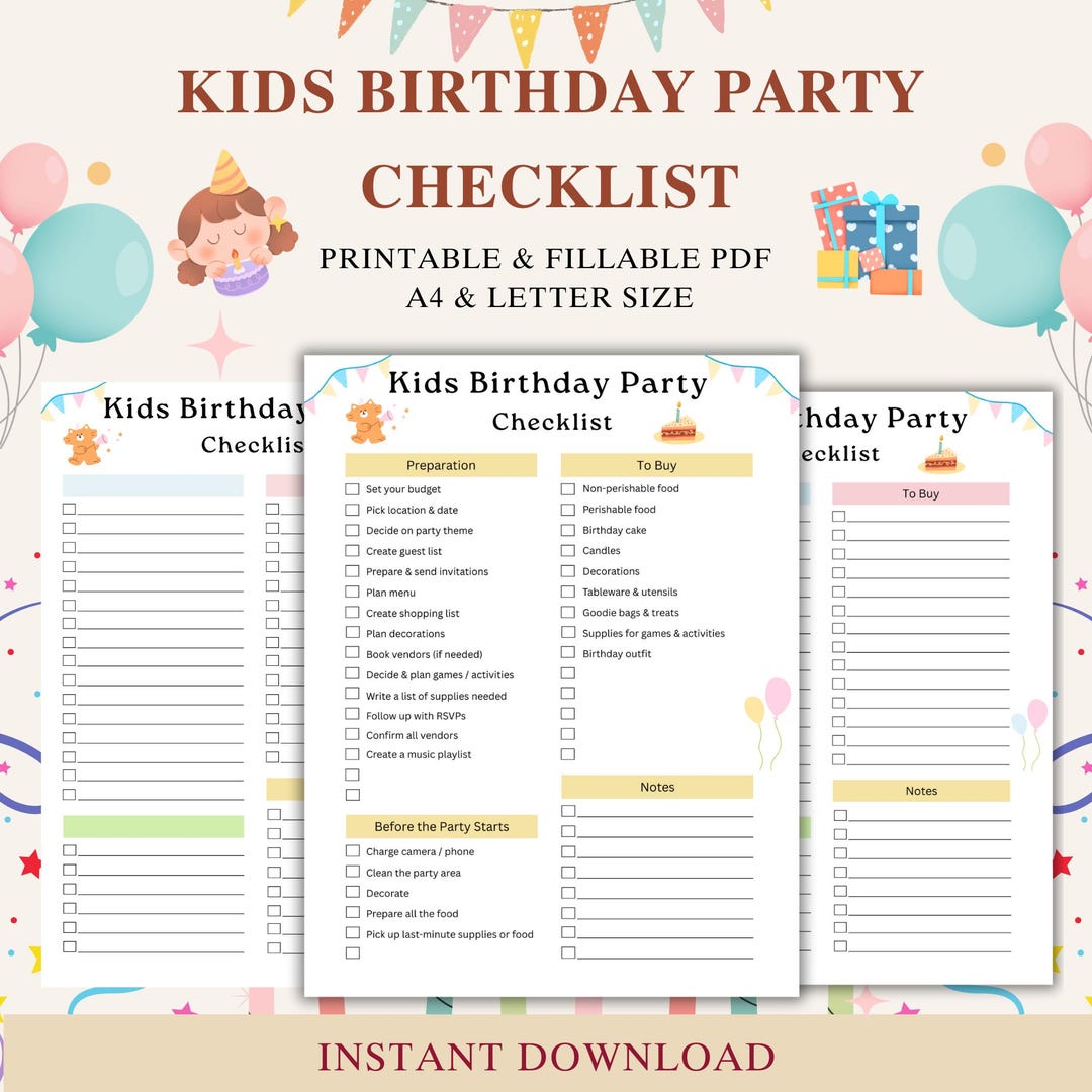 Kids Birthday Party Checklist Printable | Birthday Party Planner for ...