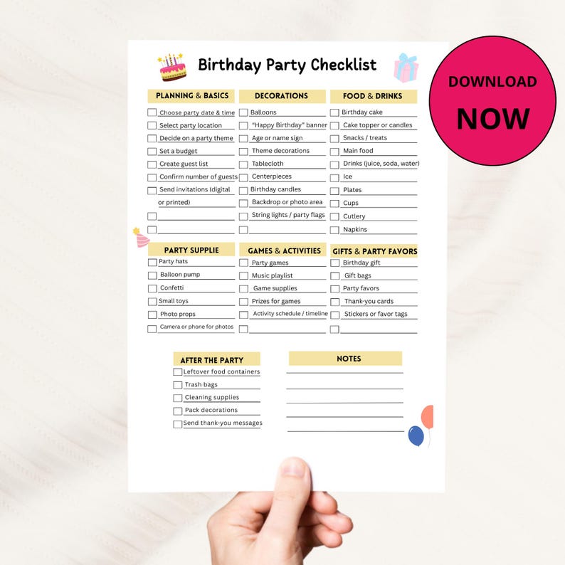 Birthday Party Checklist Printable | Party Planning Checklist PDF ...