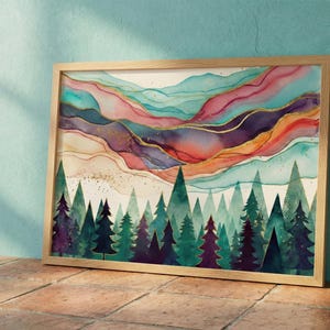 Northern Lights Printable, Moody Bedroom Wall Art, Aurora Borealis Watercolor Poster, Night Sky Print, Scandi Home Decor, Digital Download