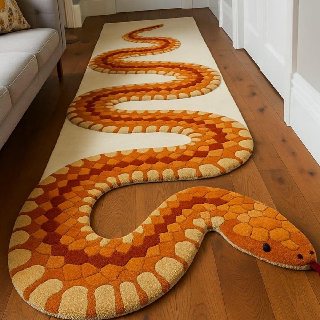 Whitesnake Rug Handmade Tufted Wool Snake Rug | Modern Boho Floor Runner - Etsy