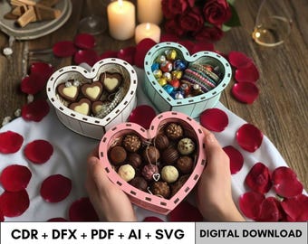 Heart Shaped Box SVG Laser Cut File for Valentine Jewelry Box Gift ...