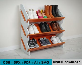 Modular Shoe Rack Laser Cutting Files SVG DXF CDR Ai Pdf Shoe Storage Organizer Digital Download