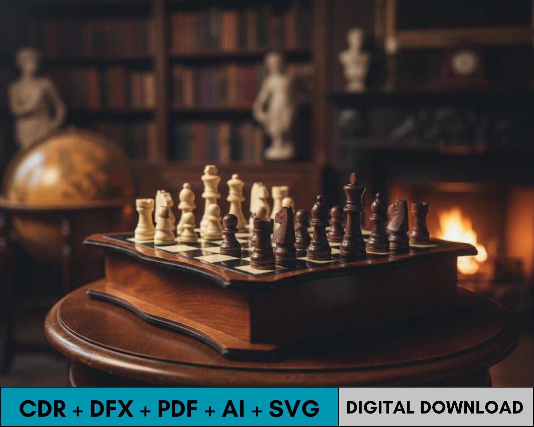 Chess and Checkers Board SVG DXF Ai Pdf Digital Download for Wood CNC ...