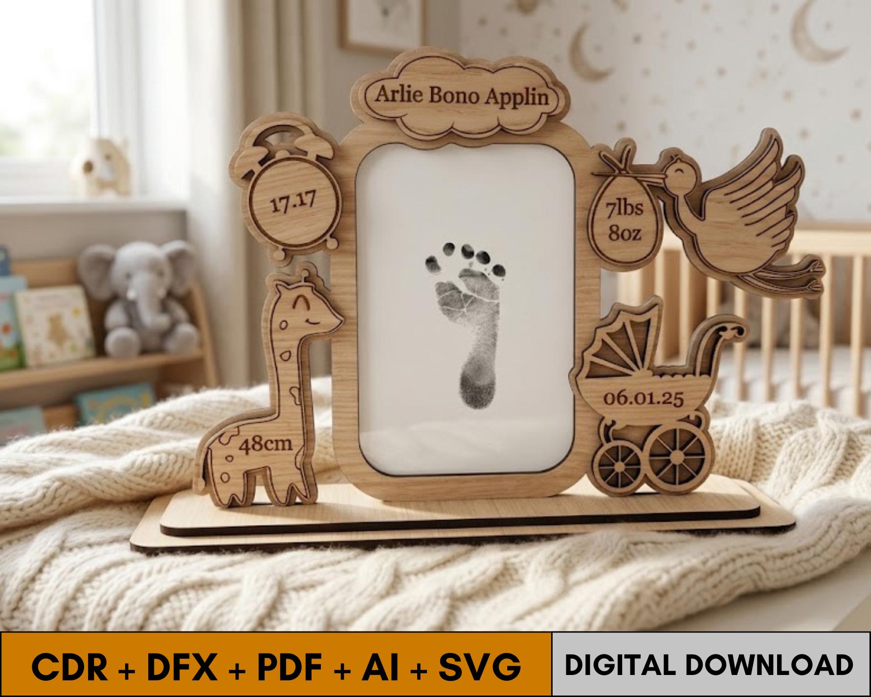 Baby Photo Frame SVG Laser Cut File Birth Announcement Frame Baby Photo ...