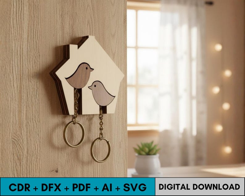 Dfx File Keychains Wooden Birds Key Holder Laser Cut File, Cute Couple Key Hanger Template ...