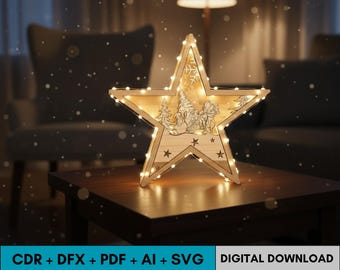 Christmas Star Laser Cut File, LED Lamp Template, Moravian Star Svg Cdr Dxf Ai Pdf, Layered Christmas Light Ornament Digital Download