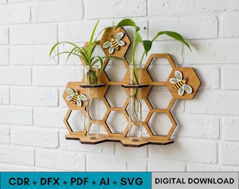 Laser Cut Propagation Station SVG , Honeycomb Wood Vase Vector Files,  DXF PDF Ai Cdr Laser Template