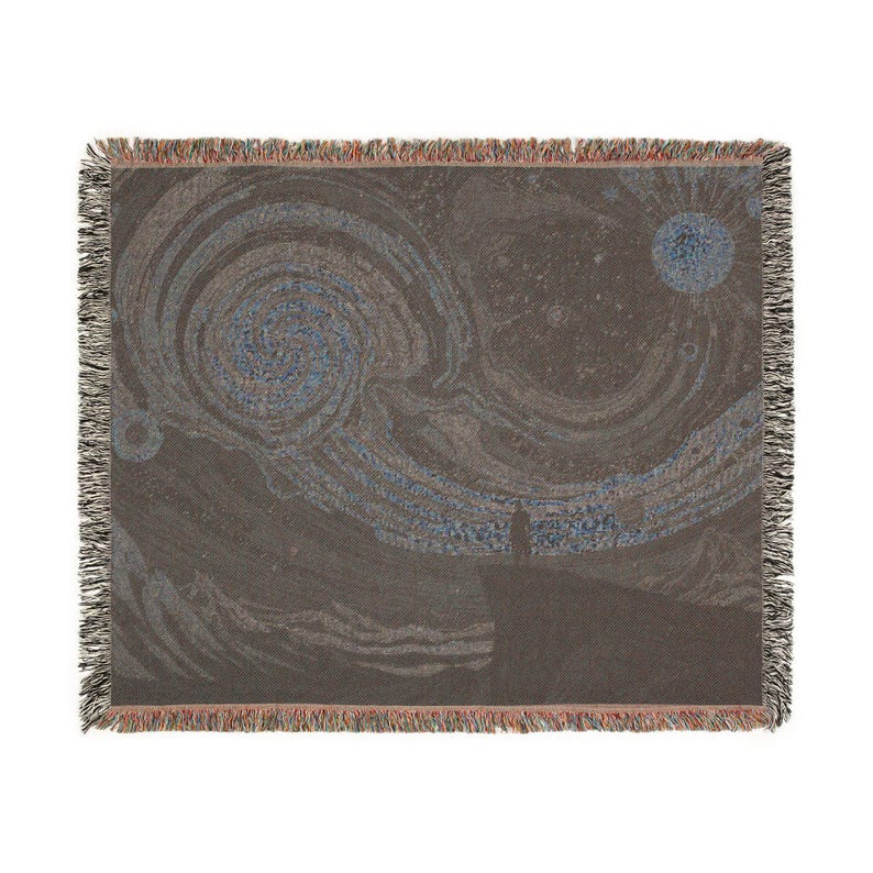 Cosmic Spiral Woven Blanket, Dark Celestial Tapestry, Existential Night Sky Art, Mystical Galaxy Throw, Abstract Universe Decor image 7