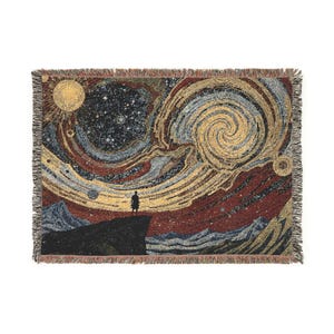 Cosmic Spiral Woven Blanket, Dark Celestial Tapestry, Existential Night Sky Art, Mystical Galaxy Throw, Abstract Universe Decor image 4