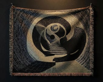 Weird Surrealism Woven Blanket, Liminal Space Tapestry, Abstract Maze Decor, Dark Fantasy Home Art, Existential Gift
