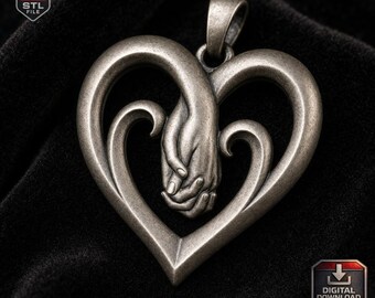 Valentine Day Gift Holding Hands 3D Print Model Heart STL File 3D Printable Love Symbol Unity Heart Pendant Romantic 3D Model