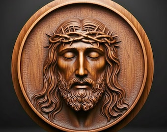 Jesus STL Christ Relief STL Model – Christian Wall Art Medallion for CNC or 3D Printing – Sacred Bas-Relief Plaque Digital File