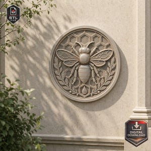 Bee STL File Premium Bee Medallion Digital Download – Relief Wall Art STL