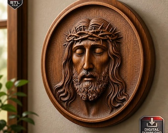 Jesus STL Christ Relief STL Model – Christian Wall Art Medallion for CNC or 3D Printing – Sacred Bas-Relief Plaque Digital File