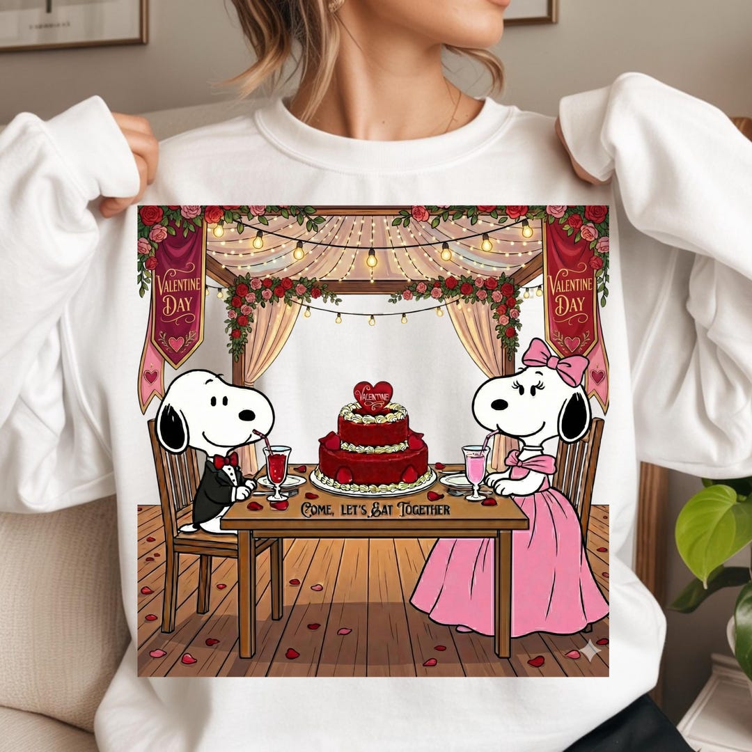 Valentine Day Snoopy Couple PNG, Romantic Dinner Dog Cartoon Design ...