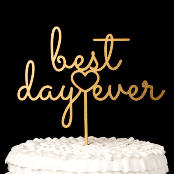 Best Day Ever Wedding Cake Topper - Vintage Style